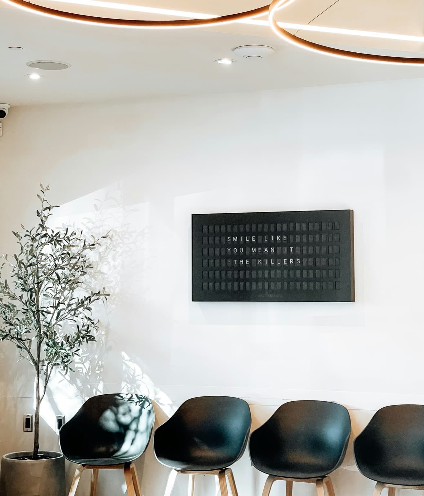 A calm clinic waiting area with plants and seating